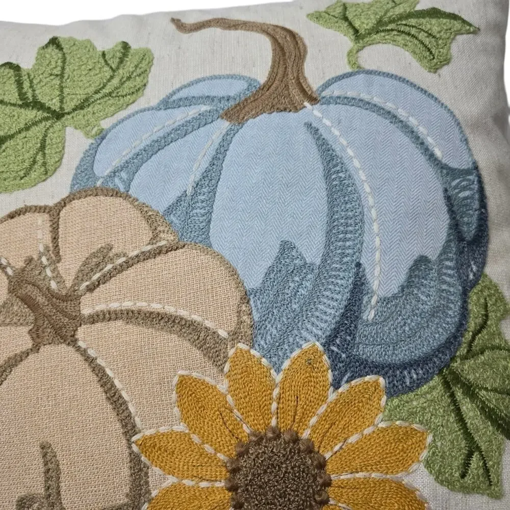 Harvest Pumpkin Sunflower Throw Pillow 18x18 Cottagecore Fall Autumn Farmhouse